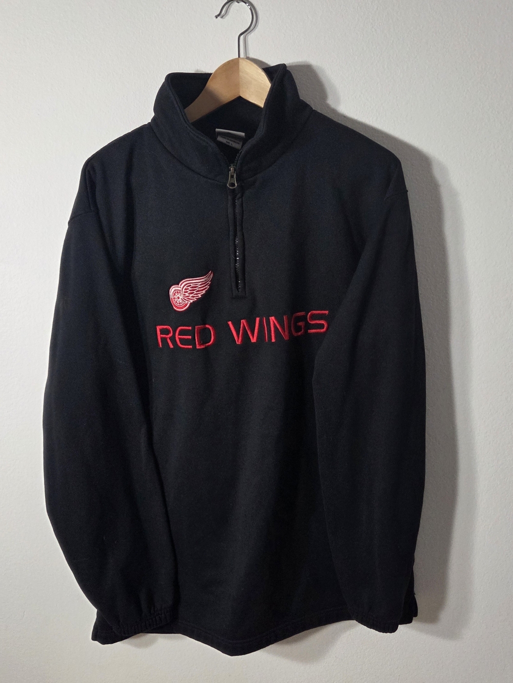 Detroit Red Wings NHL 1/4 Zip Fleece Pullover Jacket Black Embroidered Large